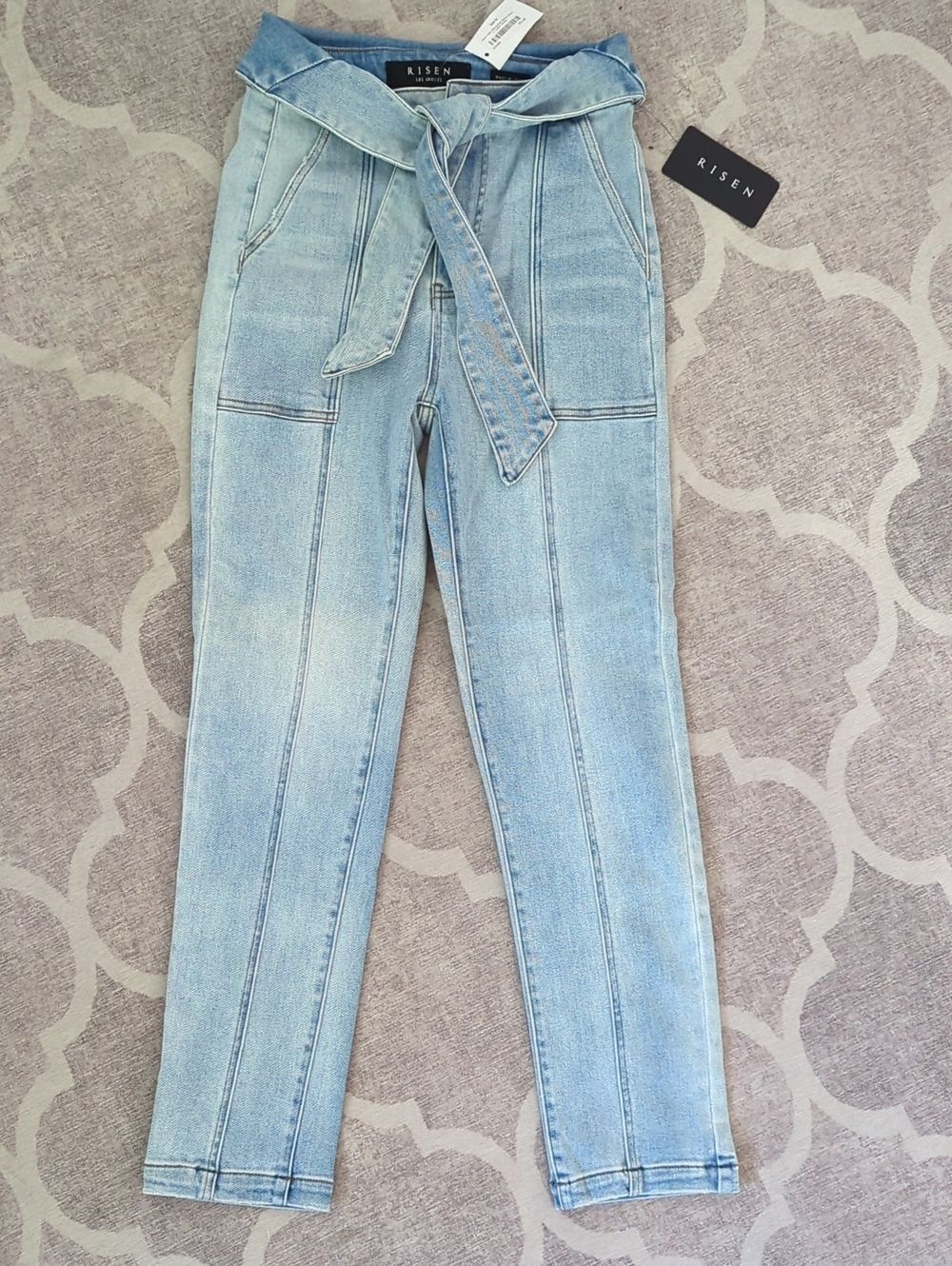 NWT Risen Jeans Light Blue High-Waist Tie Belt Jeans for Women Size 28/7